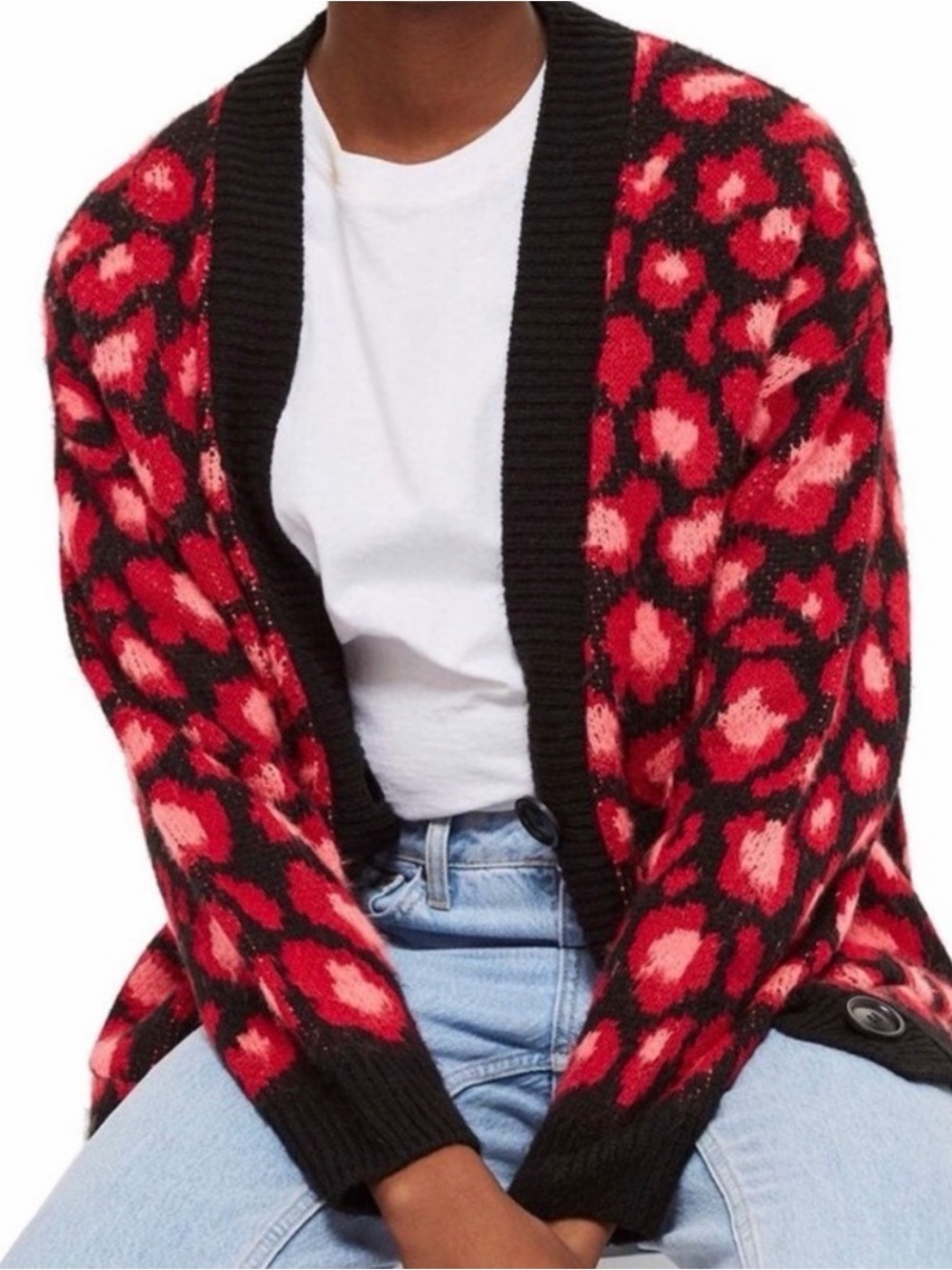 NWT Topshop Pink Leopard Animal Print Button Front Oversized Cardigan